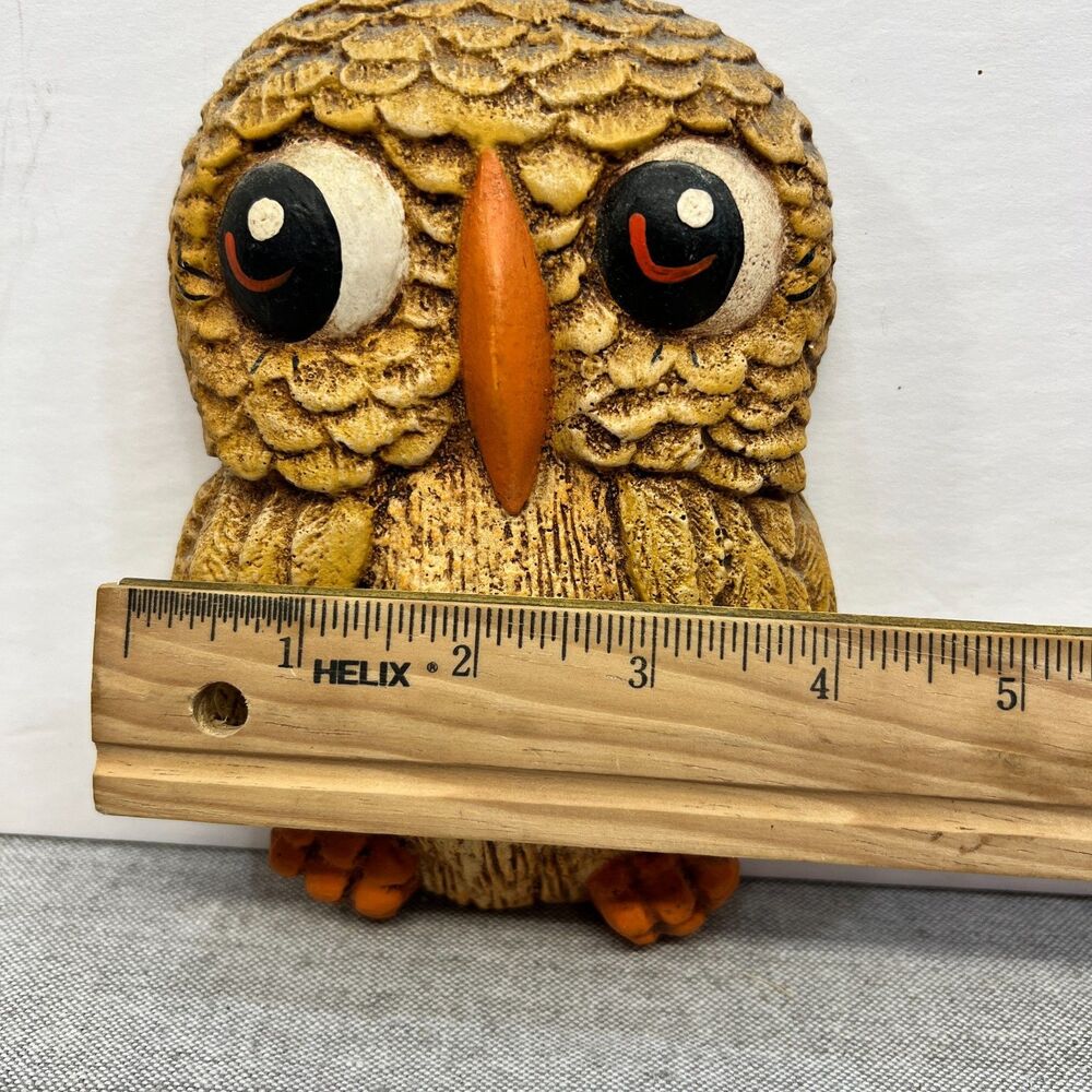 Adorable Vtg 70s Big Eye Baby Owl Decor Wall Hanging Plaster Chalkware? - Picture 5 of 5
